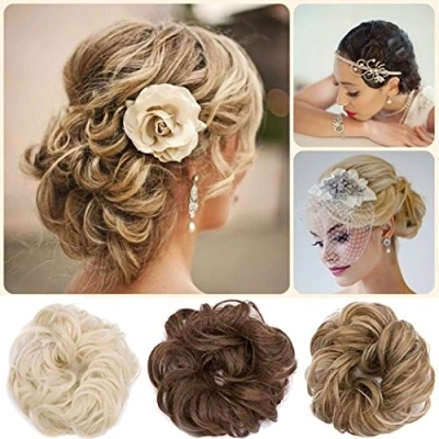 Image of Scrunchy Scrunchie Bun Updo Hairpiece Hair Ribbon Ponytail Extensions Wavy Curly Messy Donut Chignons Piece Wig Light brown