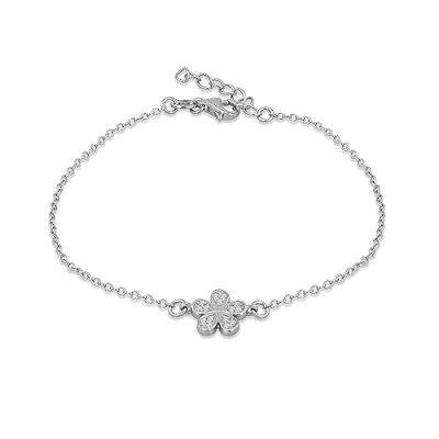 Image of Tuscany Silver Women&#039;s Sterling Rhodium Plated Cubic Zirconia Daisy Bracelet of 19 cm/7.5 inch