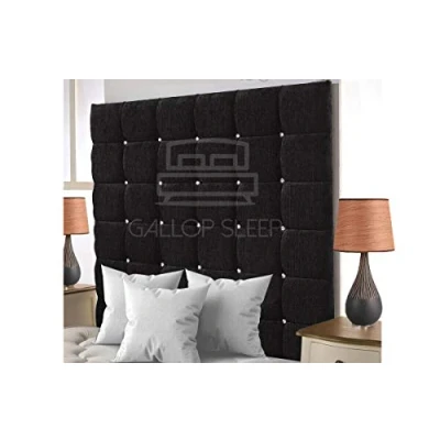 Image of Gallop Sleep Cubed Chenille Headboard Super Padded with Diamante Buttons Bedroom Furniture (Black, Double 4 FEET 6 INCHES, Height 36 INCHES)