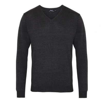 Image of Premier Mens Knitted Cotton Acrylic V Neck Sweatshirt (Charcoal) Size 2XS