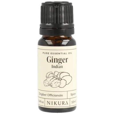 Image of Nikura Ginger (Indian) Essential Oil 10ml 100% Pure Natural Oils Perfect for Aromatherapy, Diffusers, Humidifier, Bath Great Boosting Mood, Candle Making, Skin Vegan &amp; UK Made