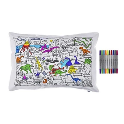 Image of eatsleepdoodle Colouring Pillowcase For Kids w/ 10pk Washable Markers 75x50cm Dinosaur Ultra &amp; Reusable Arts and Crafts