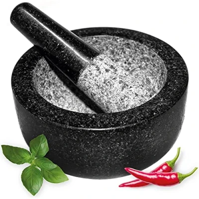 Image of Andrew James Premium Granite Pestle and Mortar Set, Ideal for Grinding Herbs, Spices, Nuts, Crushing Pills, Perfect Pesto &amp; Marinades Sauces, Large 16cm Diameter, Essential Kitchen Accessory