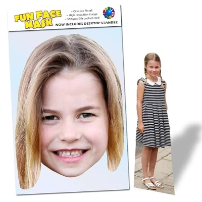 Image of Party People 1 x Princess Charlotte Ready To Wear Celebrity Face Mask Includes Freestanding 20cm Desktop Standee Card Cutout