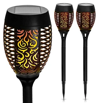 Image of Garden Mile Flame Effect Solar Outdoor Lights Waterproof Dancing Flickering Modern Tiki Torches LED Light Ornaments Security for Patio, Yard, Pathway (Set of 2)