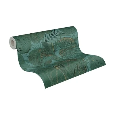 Image of Livingwalls Famous Garden 393553 Jungle Wallpaper Petrol Green Gold Non Woven 10.05 m x 0.53 Made in Germany