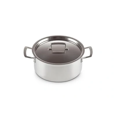 Image of Le Creuset 3 Ply Stainless Steel Shallow Casserole with Lid, 24 x 11.7 cm, 96200724001000, Silver