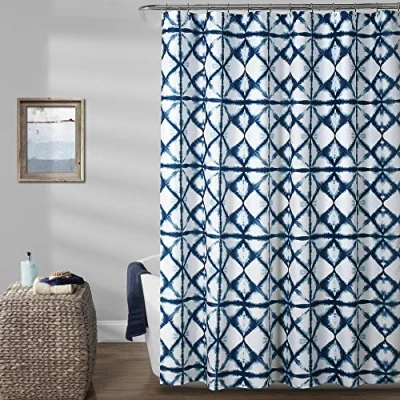 Image of Lush Decor, Navy Geo Shibori Shower Curtain, 72&quot; x