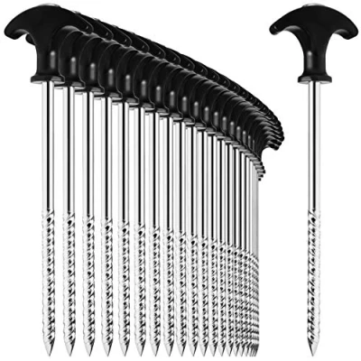 Image of com four® 24x tent pegs made of steel robust ground with thread for camping and outdoors ideal normal hard a T handle