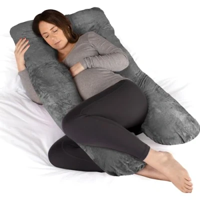 Image of Dreamcatcher Dark Grey Pregnancy Pillow, U Shaped Shredded Memory Foam Maternity Full Body Support Pillows for Sleeping, Machine Washable &amp; Removable Velvet Cover
