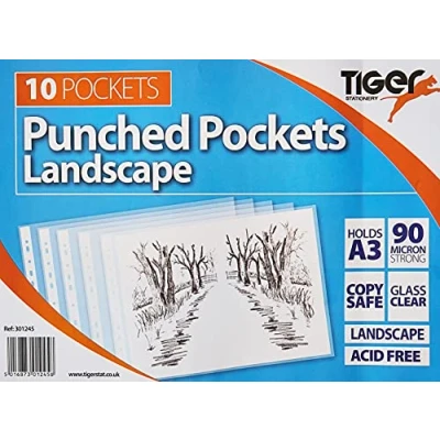 Image of Tiger Stationery 301245 A3 Landscape Punched Pocket (Pack of 10)