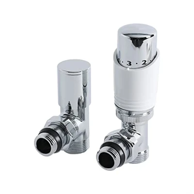 Image of Milano Chrome White 3/4&quot; Male Thread Valve TRV Thermostatic Radiator 15mm Copper Adapters
