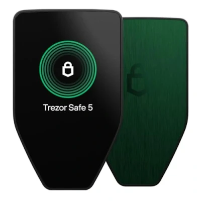 Image of Trezor Safe 5 Crypto Hardware Wallet with Secure Element &amp; Passphrase, Color Touchscreen, Haptic Feedback, Bitcoin Security, Supports 1000s Coins Tokens, Quick Simple Setup (Green Beryl)