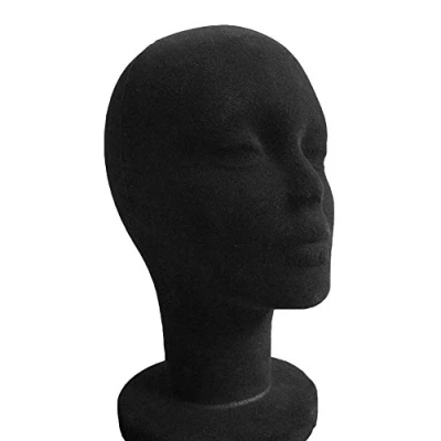Image of Female Male Mannequin Foam Head Styrofoam Manikin Model with Flocking Fabric Surface for Headset Hat Cap Wig Hair Glasses Display Stand