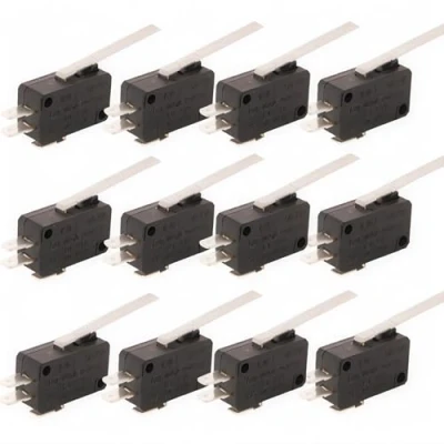 Image of CESFONJER 12Pcs Micro Limit Switch Momentary Hinge Metal Roller Lever AC 5A 125 250V SPDT 3 Pins Black