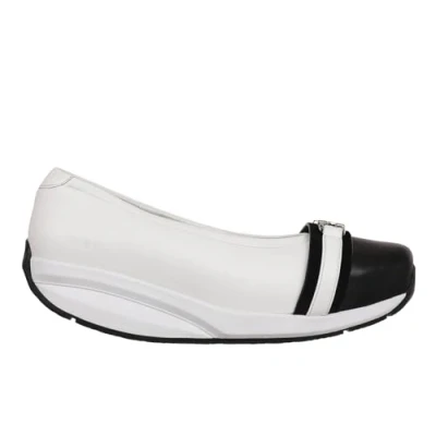 Image of MBT YUKI Women&#039;s Casual Style Ballet Flats. Anatomical and Comfortable Dress Shoes. Physiological Footwear Comfort Stability with Curved Sole. Leather Loafers Rocker Color White