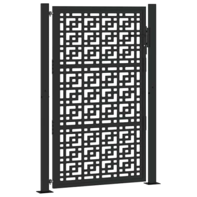 Image of vidaXL garden gate/weathering steel/patio gate black/105x155 cm/laser cut design/cross motif/strong lock system/secure entry point/outdoor/garden/patio/fence