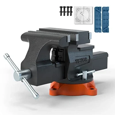 Image of VEVOR Bench Vise, 6.5&quot; Jaw Width Forward &amp;9.3&quot; Reverse Opening, 360 Degree Swivel Locking Base Multipurpose Workbench with Anvil, Heavy Duty Ductile Iron Bolts &amp; Nuts, for Drilling, Pipe Cut