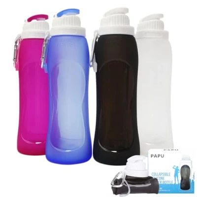 Image of PAPU Leak proof ultra light drinking bottle 500 ml, collapsible water bottle, BPA free, for sports, cycling, fitness, outdoor activities, sports (Black)