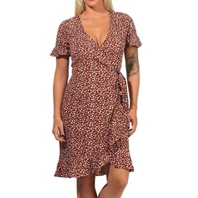 Image of ONLY Onlolivia WRAP Dress Day dress, Women&#039;s, Size: 10, Henna