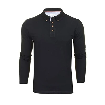Image of Xact Men&#039;s Long Sleeved Polo T Shirt, 100% Cotton Pique, Slim Fit (Dark Navy) S
