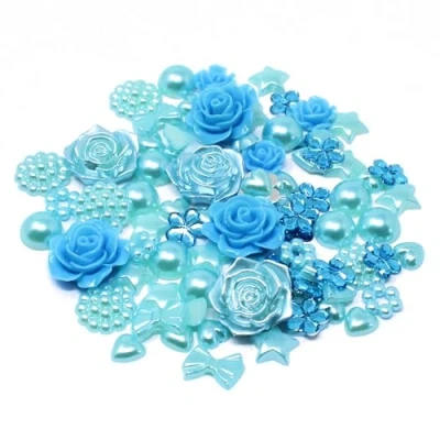 Image of Special Touches 80 Mix Shabby Chic Resin Flatbacks Craft Cardmaking Embellishments (Blue)