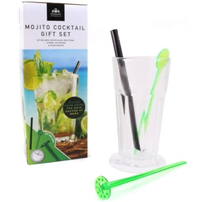 Image of Secret Santa Cocktail Making Set Drinks Spirits Beer Glass &amp; Accessories Xmas Gift For Adults (Mojito Set)