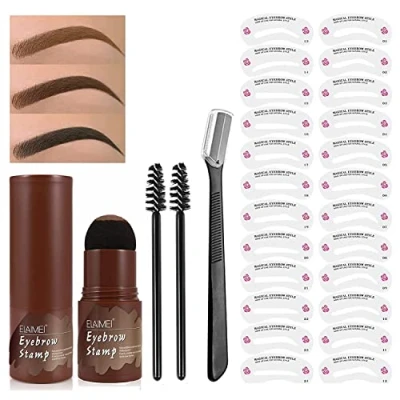 Image of Eyebrow Stamp Kit, Stencil Waterproof Brow Shaping Makeup Tools with 24 Reusable Stencils, Brush and Trimmer (Black)