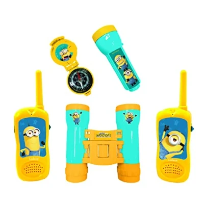 Image of Lexibook RPTW12DES Minions Adventurer Set for Children, Walkie Talkies, Binoculars, Compass, Torchlight, Blue/Yellow