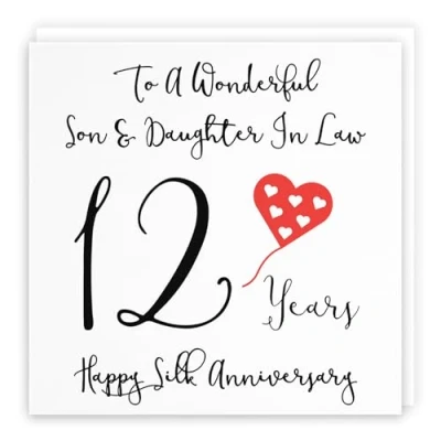 Image of Hunts England Son And Daughter In Law 12th Anniversary Card To A Wonderful &amp; 12 Years Happy Silk Love Heart Collection
