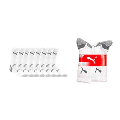 Image of Puma Mens Cool Cell Crew Socks, 8 pack, Sock Size 10 13, Shoe 6 12 (White/Gray)