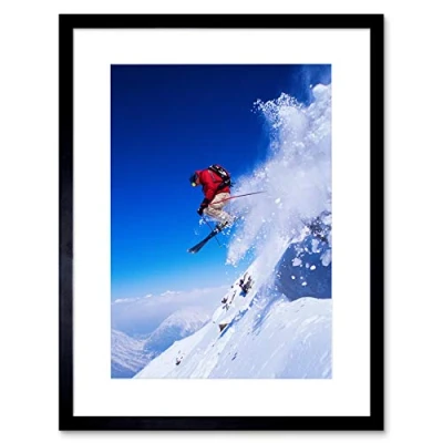 Image of Wee Blue Coo Skier Ski Jumping Snow Sport Sky Art Picture Framed Wall Print