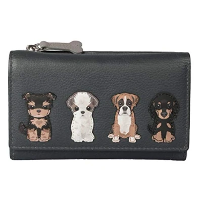 Image of Mala Leather Best Friends Sitting Dogs Tri Fold Purse RFID 3509 65 (Grey)