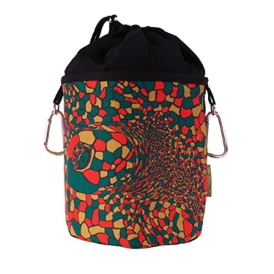 Image of Portable Cotton Hanging Peg Bag, 2 Carabiner Hooks, Drawstring Closure and Metal Stopper for Storing Clothes Pegs, Design: turtle orange green yellow black
