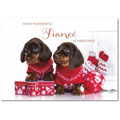 Image of doodlecards Fiance Christmas Card Two Dogs with Jumpers Medium Size for Plain Envelope