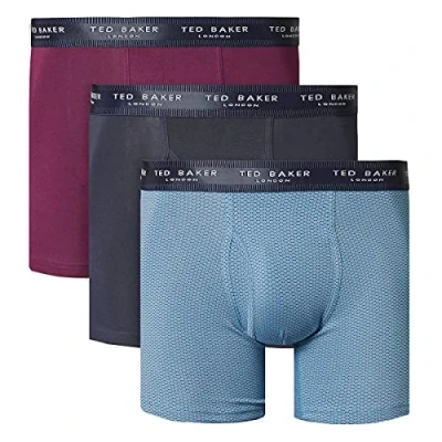Image of Ted Baker Mens 3 Pack Boxer Briefs Potent Purple/Navy/Aegean Blue S
