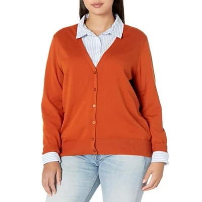 Image of Amazon Essentials Women&#039;s Lightweight V Neck Cardigan Jumper (Available in Plus Size), Rust, XXL