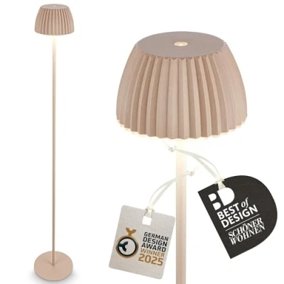 Image of BRILONER LED Rechargeable Floor Lamp IP44, 19X124 cm, Cordless Lamp, Touch Dimmable, Memory Function, Replaceable Battery, Living Room Standing German Design Award Winner 2025, Beige