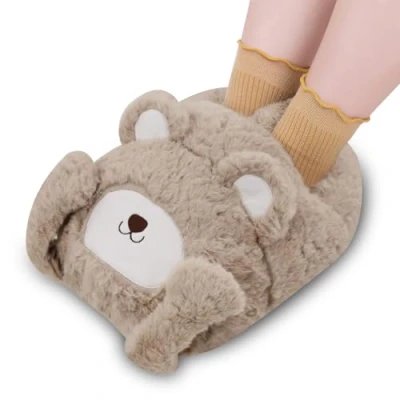 Image of XHDA Hot Water Bottle for Feet, Heated Foot Warmer Slippers, with Soft Plush Cover Women