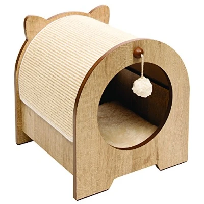 Image of Vesper Minou Cute Cat Hideout, Bed and Scratcher in one Oak look Furniture