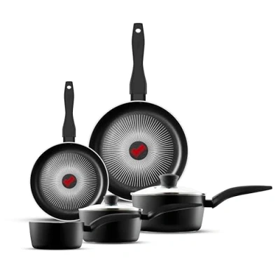 Image of Tower T700314 SmartStart Gourmet 5 Piece Cookware Set with Easy Clean Aeroglide Non Stick Coating, Oven Safe, Long Lasting, PFOA Free, Black