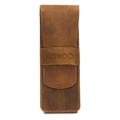 Image of LONDO Genuine Leather Pen and Pencil Case with Tuck in Flap, Stationery Bag