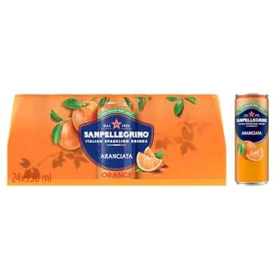 Image of San Pellegrino Italian Sparkling Drinks Tastefully Light Orange Canned Soft Drink 24 x 330ml 64 kCals per Can