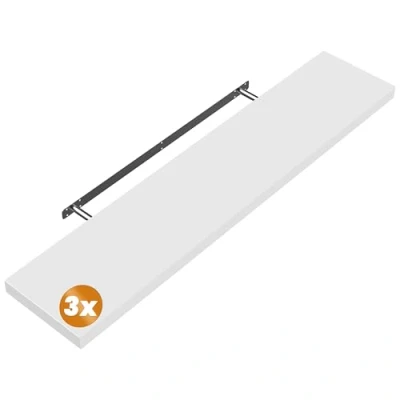 Image of CASARIA® Set of 3 110cmx23cm Floating Shelf Including Bracket Wall Shelving Living Room Kitchen Bedroom Office 38mm Thick Hidden Fixing 15kg Capacity MDF Matt White