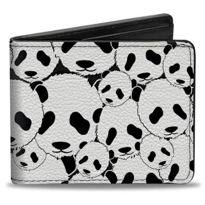 Image of Buckle Down Men&#039;s Bifold Panda Travel Accessory bi fold Wallet, Multicoloured, 4.0&quot; x 3.5&quot;
