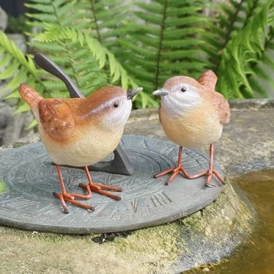 Image of Fyne Finds Set of 2 Resin Wren Figurines Colourful Wildlife Birds Home Garden Decorative Ornaments Gift