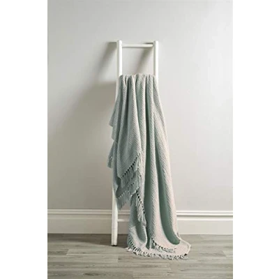 Image of Olivia Rocco Lisbon Throw 100% Cotton Plain Honeycomb Sofa Bed Chair Cover Throws Tasselled Decorative Blanket, 127 x 152 cm (50&quot; 60&quot;) Silver