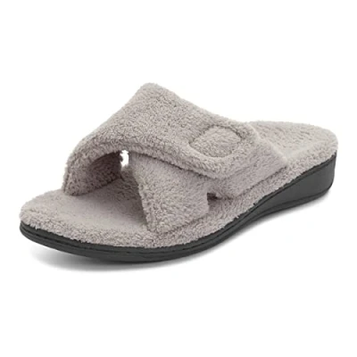 Image of Vionic Indulge Relax Womens Slippers Soft House Shoes That Includes Three Zone Comfort for Heel Pain and Plantar Fasciitis with Orthotic Insole Arch Support Medium Fit Light Grey UK 6
