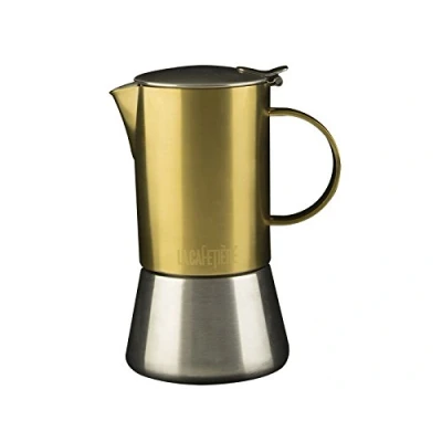 Image of La Cafetière Edited Induction Safe 4 Cup Brushed Gold Stovetop Espresso Maker, 200 ml (7 fl oz)