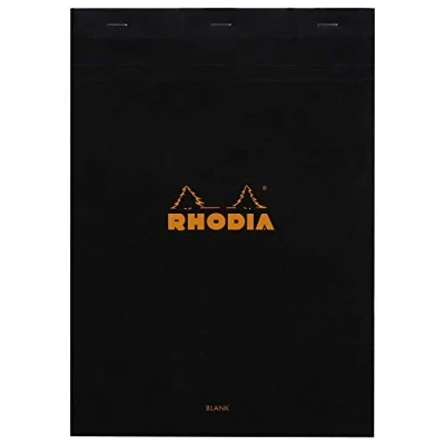 Image of RHODIA 180009C Stapled Notepad N18 Black A4 80 Detachable Sheets Plain White Clairefontaine Paper g/m Soft, Resistant and Waterproof Coated Card Cover Basics
